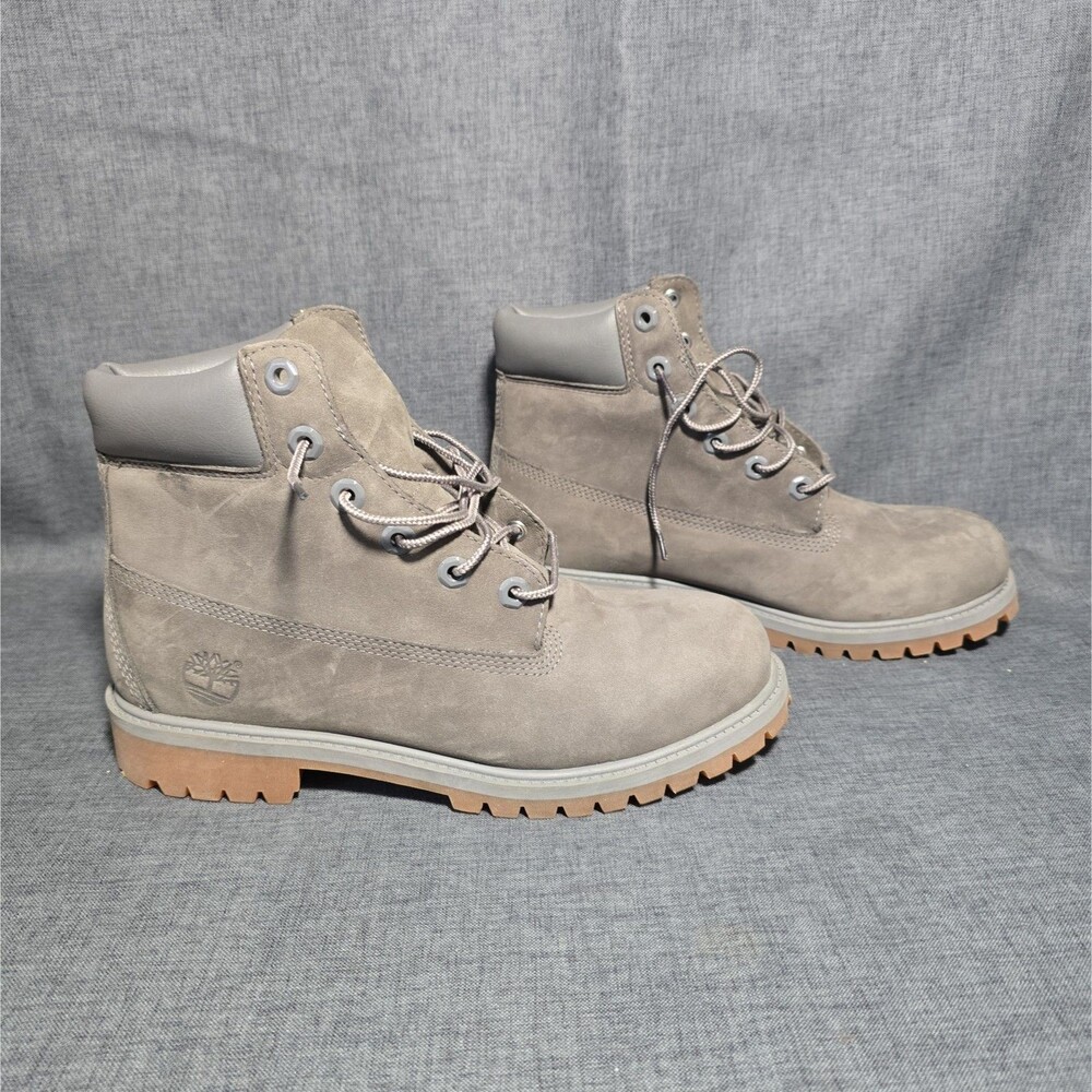 Timberland Men’s 7 Gray Leather Lace-Up Ankle Work Boots Lugged Sole Prismaloft